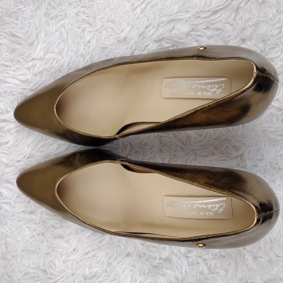 Etienne Aigner Gail Gold Leather Pointed-Toe Skinny Heel Slip On Pump Shoe - Picture 6 of 16